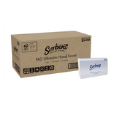 Box of Sorbent TAD Ultraslim Hand Towels with a smaller pack on a white background